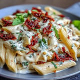 Enticing photo of Marry Me Pasta, rich with cream and savory sun-dried tomatoes.