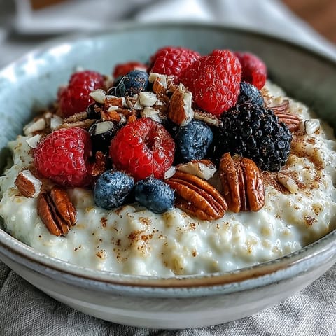 Spoonful of warm spiced millet porridge with blueberries and raspberries, ready to enjoy with a drizzle of maple syrup.  