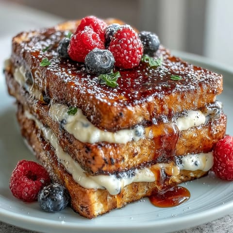 A golden pancake casserole layered with fresh berries and a creamy custard, perfect for a festive Mothers Day brunch.