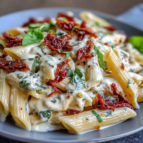 Enticing photo of Marry Me Pasta, rich with cream and savory sun-dried tomatoes.