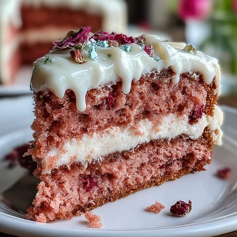 Elegant Bridal Shower Rosé Velvet Cake, shimmering with a delicate gold drip.