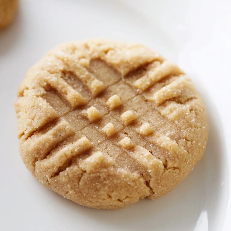 Golden-brown Peanut Butter Cookies, perfectly crosshatched, hinting at a soft, chewy center for dessert.