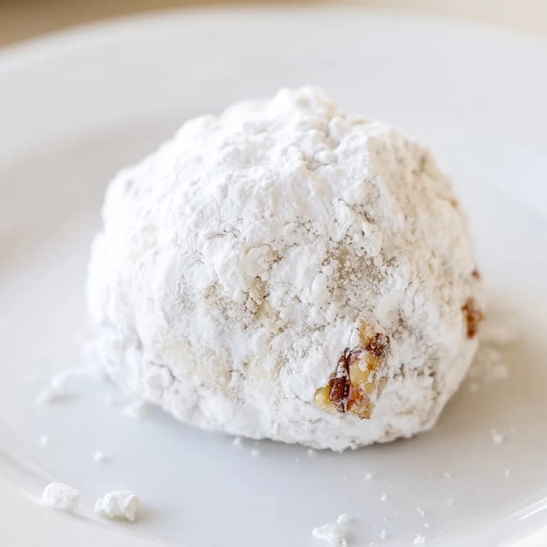 Warm, freshly baked Mexican Wedding Cookies with visible pecan pieces, ready to be enjoyed.