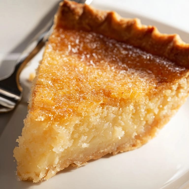 Freshly baked Chess Pie, a dessert perfect for sharing, with a dusting of powdered sugar.