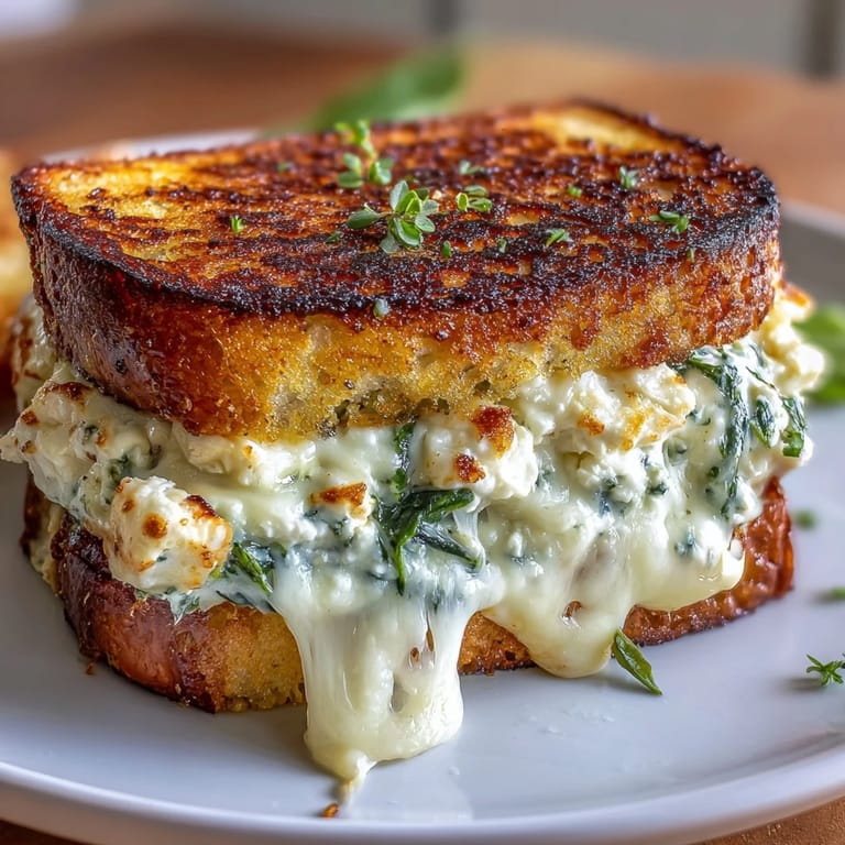 Enjoy this easy Feta & Spinach Stuffed Grilled Cheese, a delicious lunch classic.