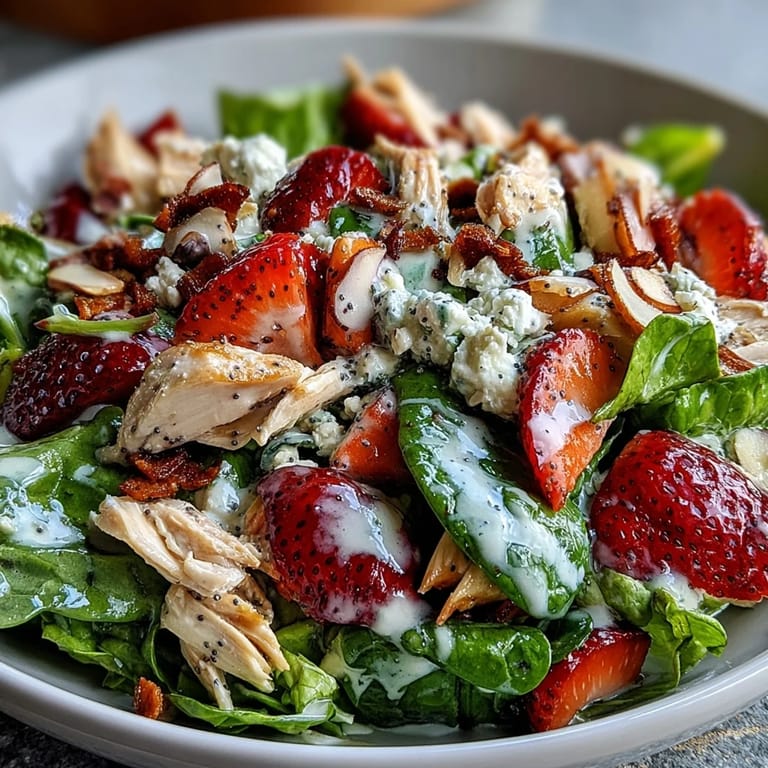 A generously dressed Strawberry Poppy Seed Chicken Salad, a delightful summer lunch option.