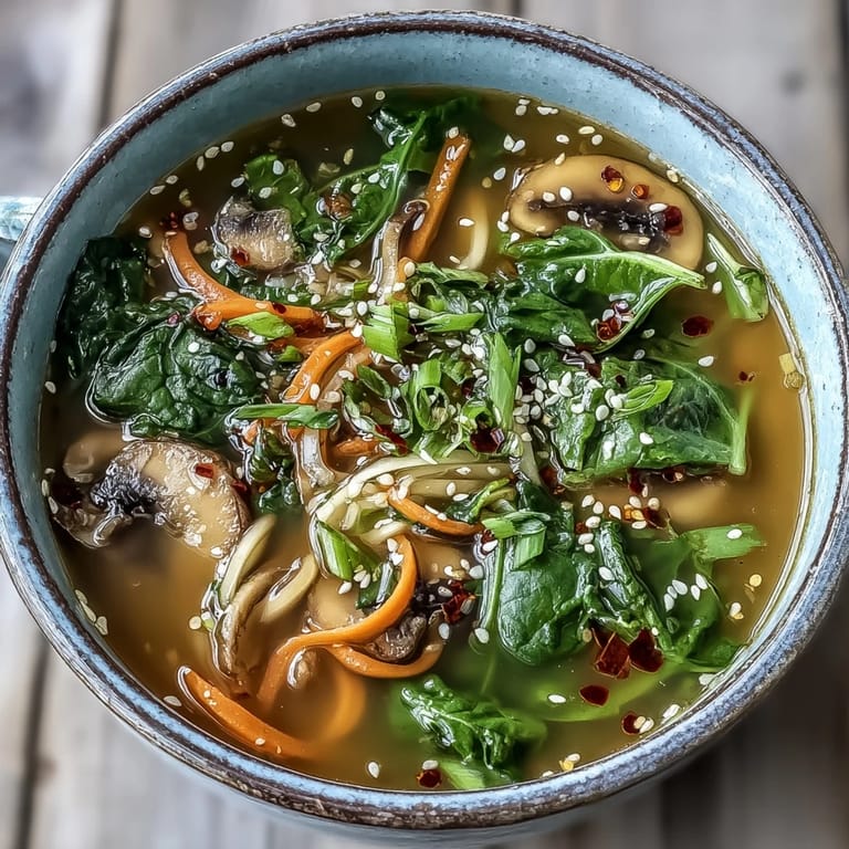 Hearty Miso Ginger Winter Soup garnished with toasted sesame seeds and cilantro in a rustic bowl.