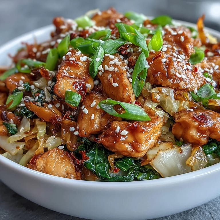 Freshly sliced green onions and toasted sesame seeds crown this deconstructed egg roll bowl, highlighting bright colors and a satisfying crunchy finish.