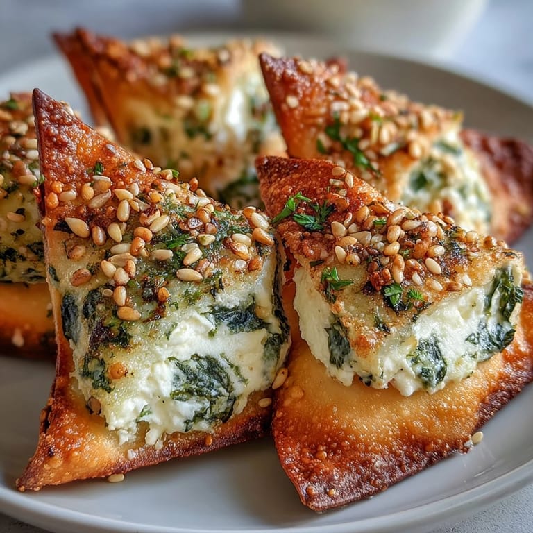 Mediterranean Spinach and Feta Cheese Crisps garnished with smoked paprika and sesame seeds on a marble platter, ready to serve.
