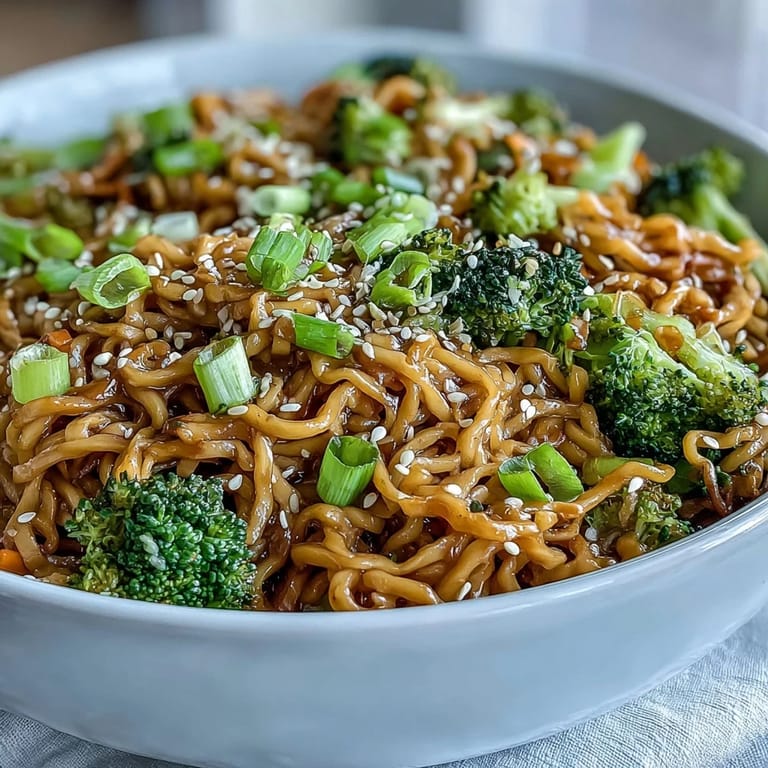 The noodles are coated in a glossy, sweet and savory teriyaki sauce for dinner.