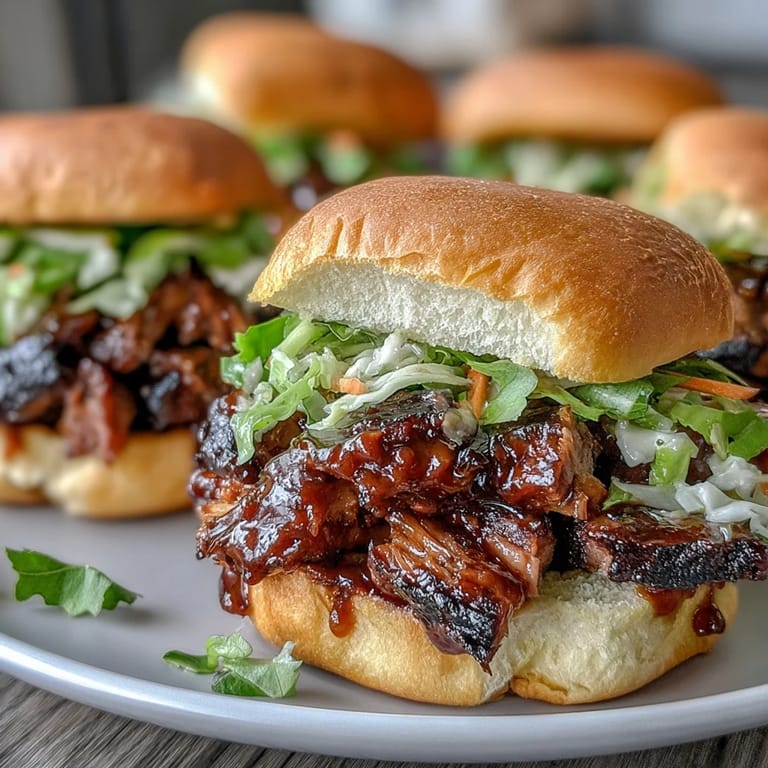 3. Juicy beef brisket sliders layered with zesty BBQ sauce and fresh coleslaw, served warm for a satisfying appetizer or main dish.