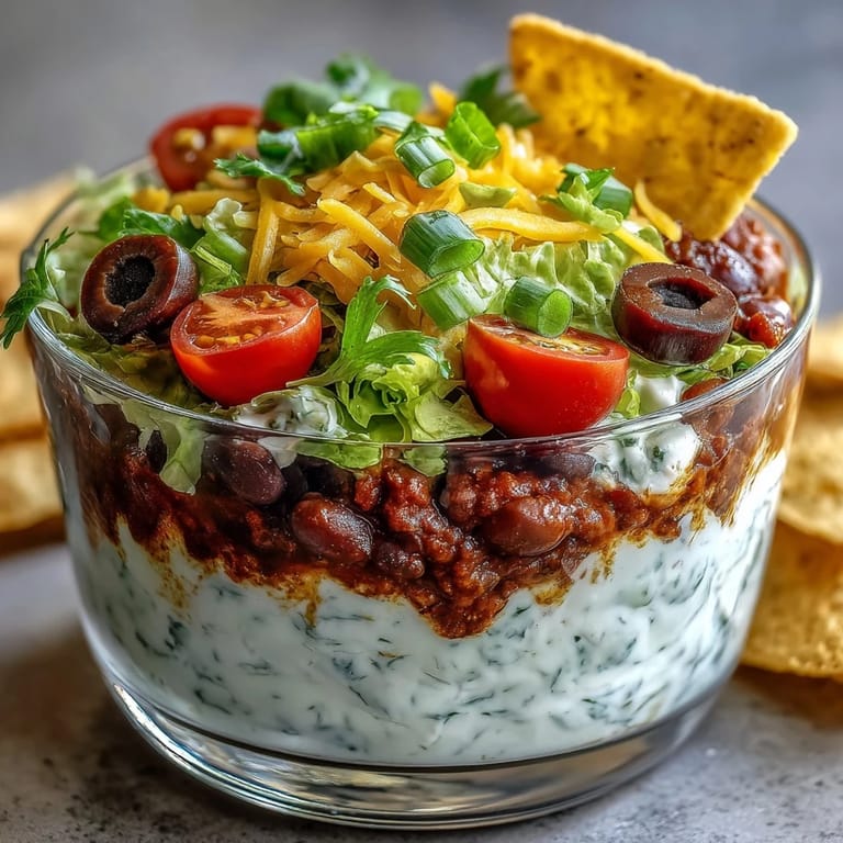 Festive Easy Taco Dip Cups featuring colorful tomatoes, olives, and green onions, served with crunchy tortilla chips.