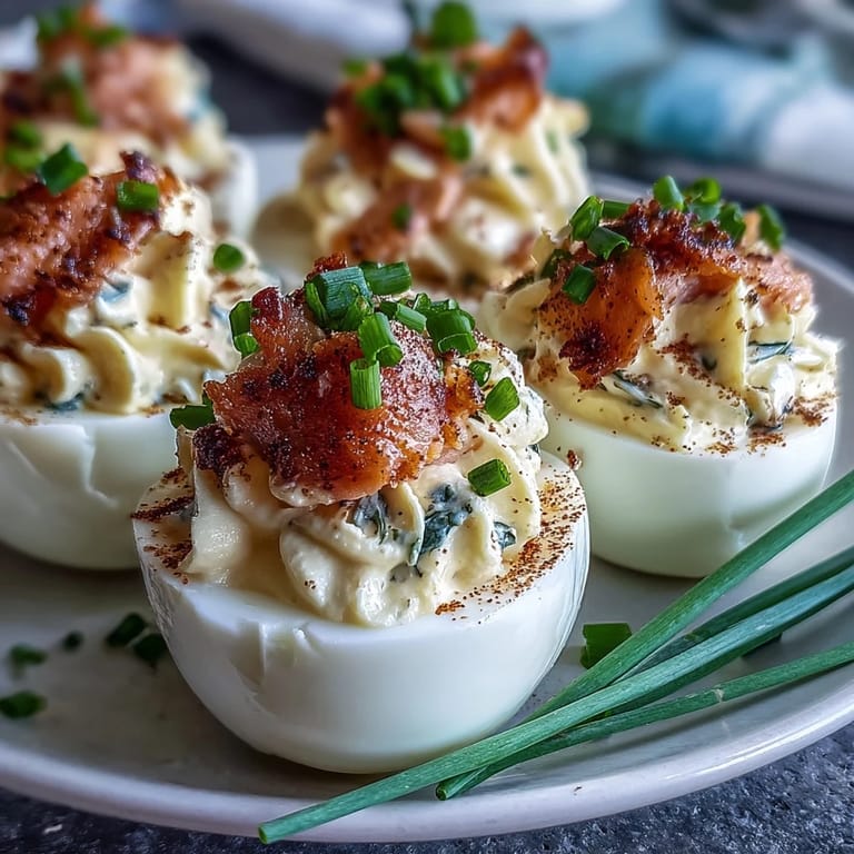Deviled eggs filled with smoked salmon, creamy mayo, and everything bagel seasoning for a gourmet twist