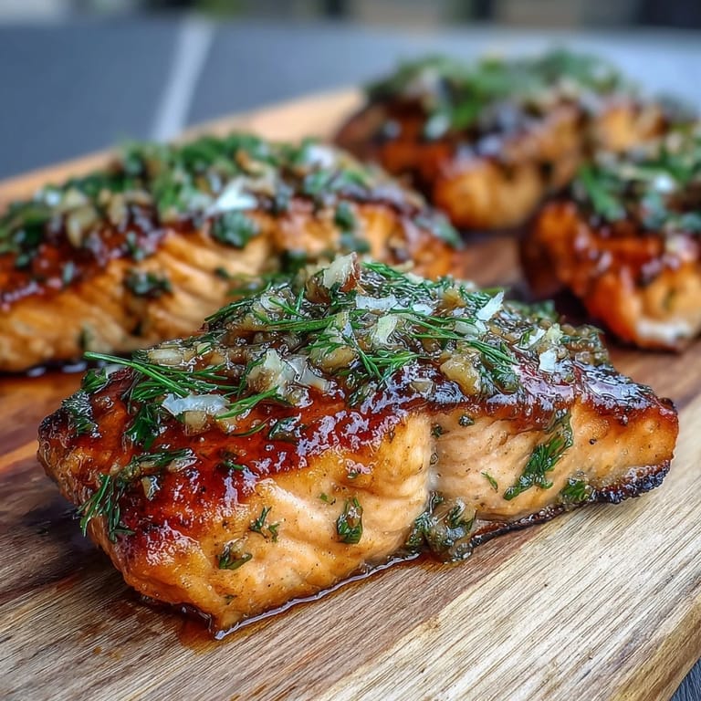 Cedar Plank Salmon with Garlic Dill, juicy and smoky, served hot off the grill with a bright lemon finish.