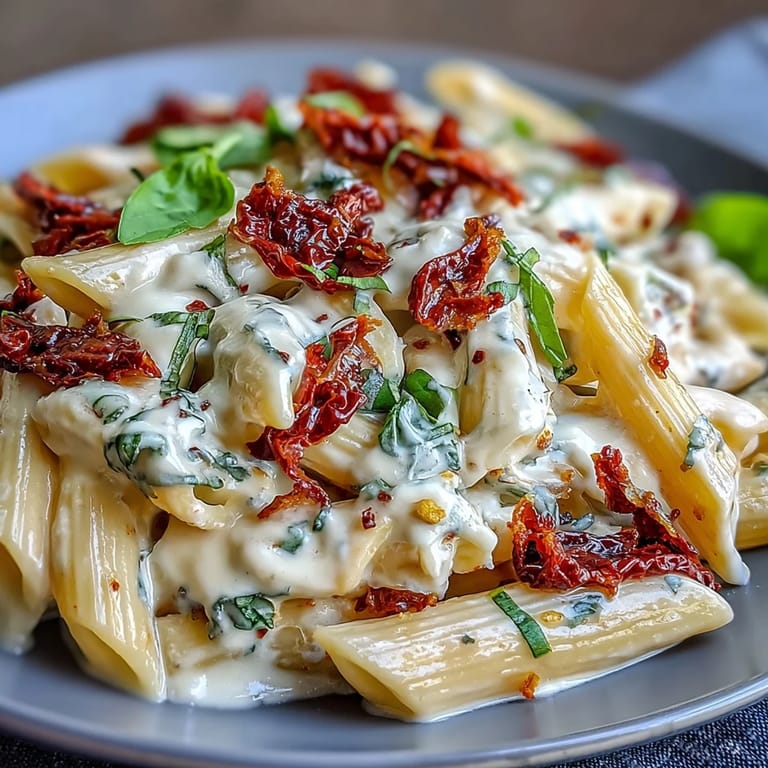Enticing photo of Marry Me Pasta, rich with cream and savory sun-dried tomatoes.