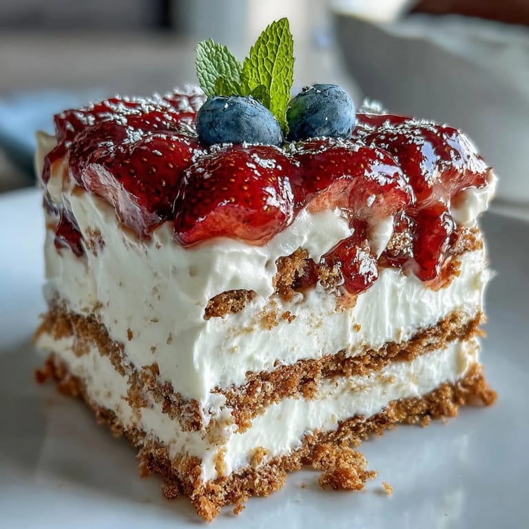 Refreshing no-bake icebox cake bursting with strawberries and fluffy whipped cream.