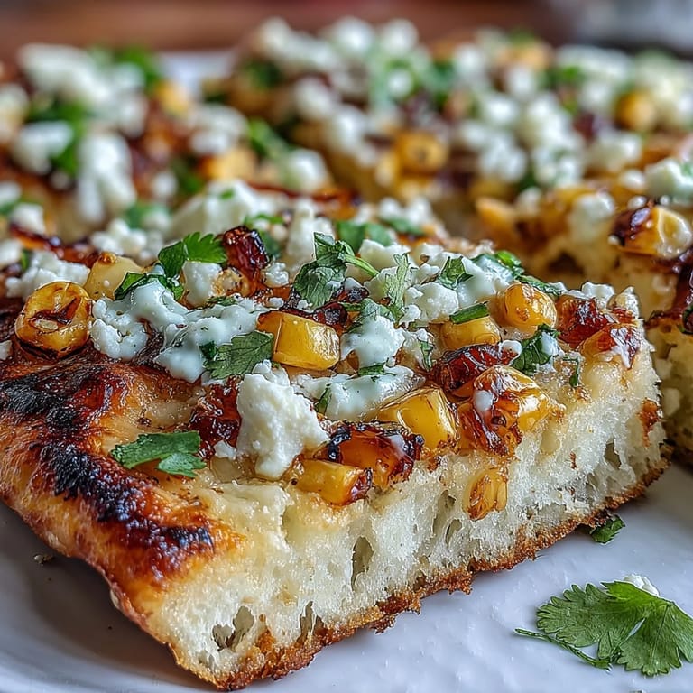 Close-up of Cinco de Mayo Street Corn Flatbread, a festive appetizer.