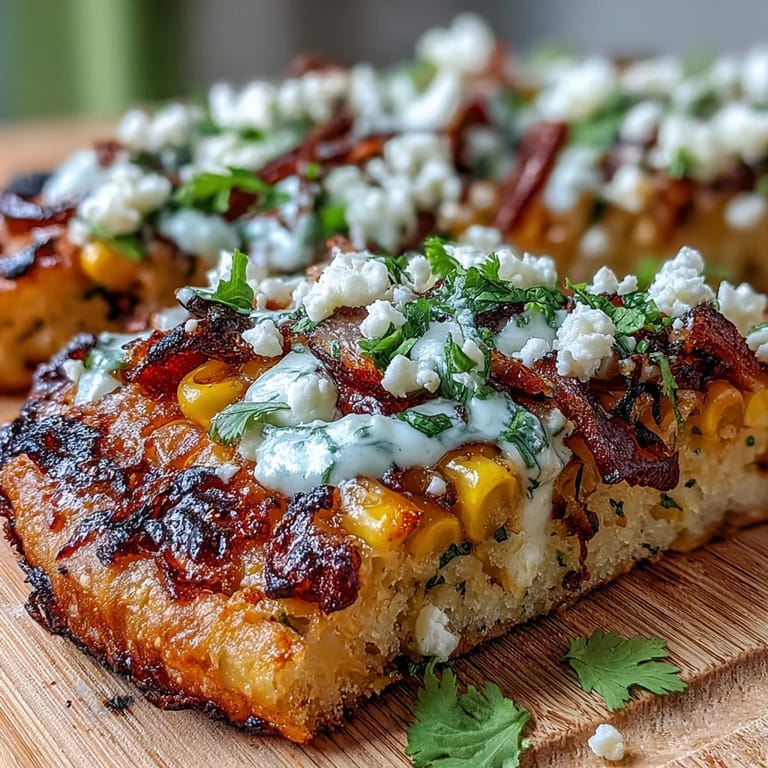 Charred corn flatbread, ready to serve with zesty jalapeño crema.