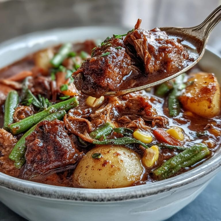 Slow-simmered Kentucky Derby Burgoo Stew, a rustic American dish perfect for sharing.