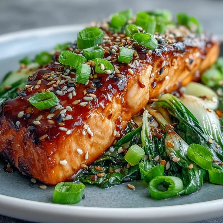 Flavorful miso glazed salmon with crispy sesame bok choy, a delightful Asian fusion dish.