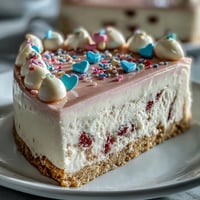 Close-up of Candy Hearts Fake Cake with creamy whipped frosting and a pastel crown of crunchy conversation hearts.