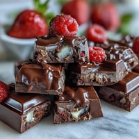 1. Indulge in this Viral Dubai Chocolate Strawberry Bark, featuring rich dark and white chocolate swirled with fresh strawberries, crunchy pistachios, and delicate rose petals.