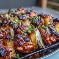 Grilled Pineapple Chicken Skewers with juicy chicken and sweet caramelized pineapple, perfect for summer BBQs and cookouts.  