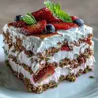 Memorial Day No-Bake Icebox Cake with strawberries, creamy, fruit layers, and graham crackers.