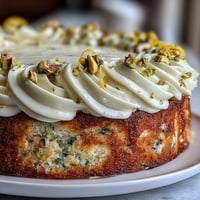 Bright Spring Birthday Lemon Pistachio Cake with creamy frosting and crunchy nuts.